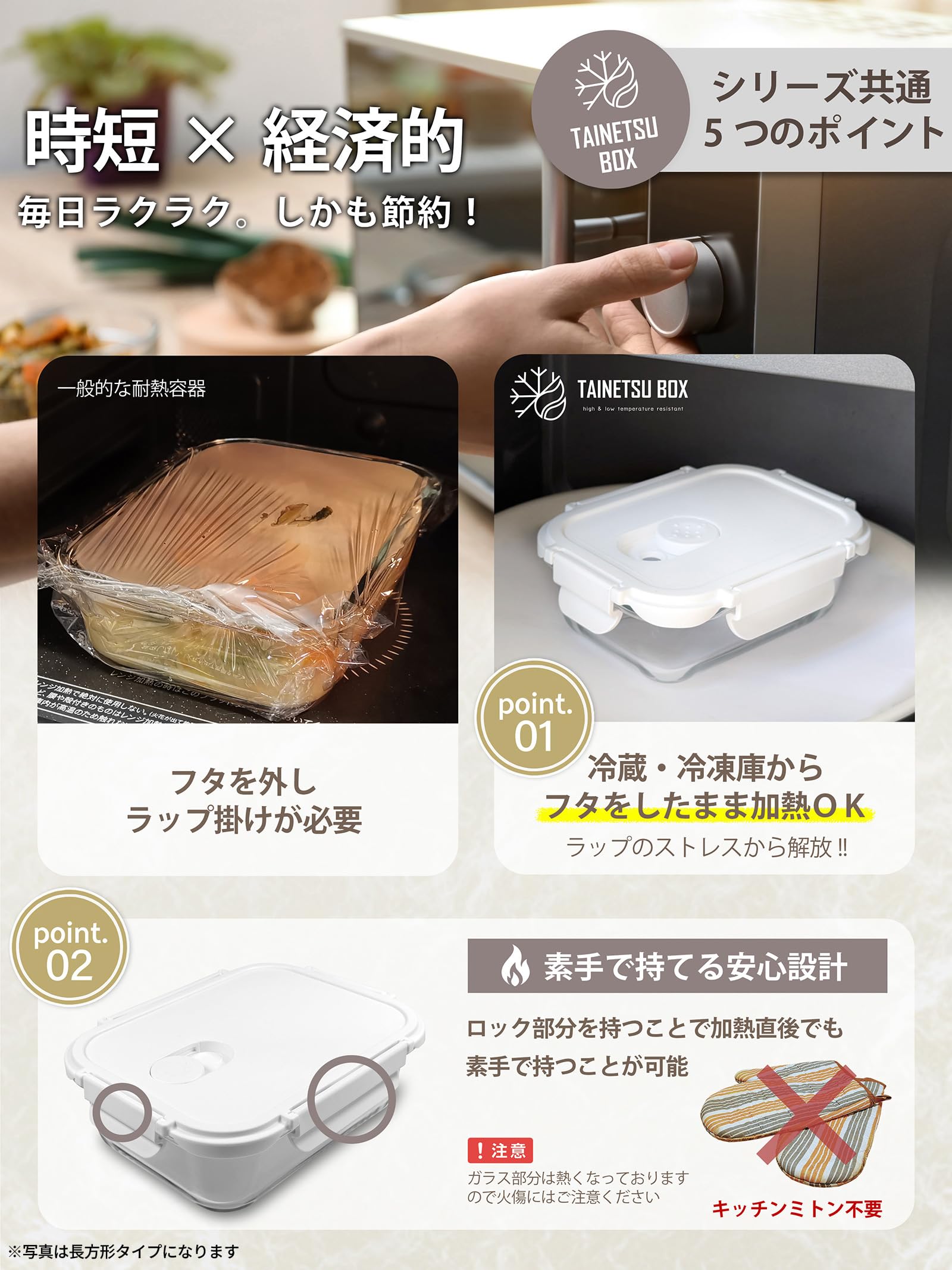 Amazon｜栄養管理士推薦【耐熱ガラス 保存容器 正方形3個セット】フタ